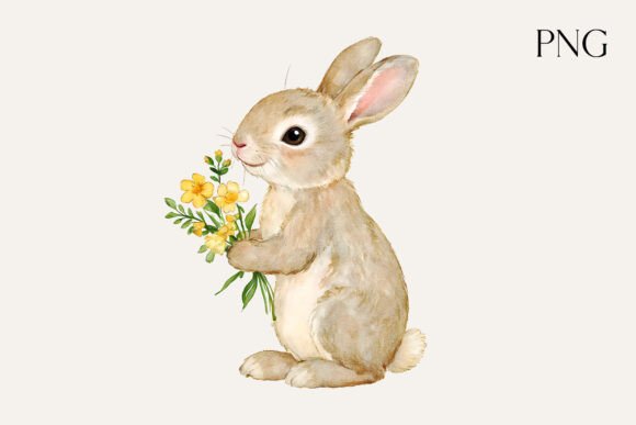 Adorable Bunny Holding Yellow Flowers