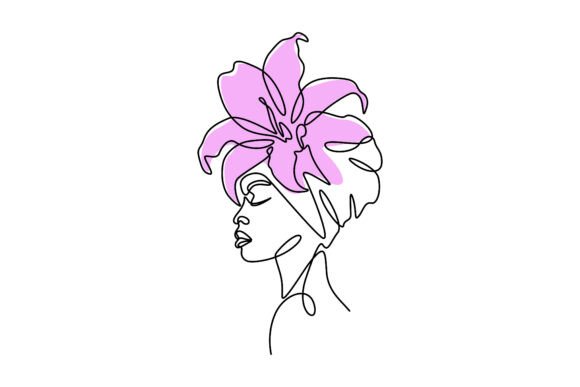 Afro Woman with Lily Flowers: The Art of Strength and Grace in Line Drawing