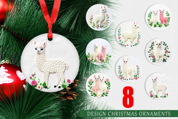 Alpaca Embroidery Christmas Ornaments