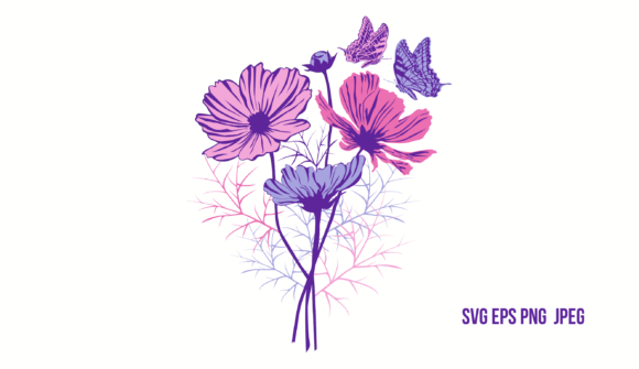 Cosmea Flower Bouquet with Butterflies: Elevating Digital Design with Natural Elegance