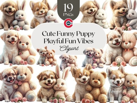 Cute Playful Puppy with Soft-toy Clipart
