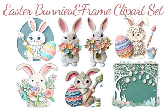 Easter Bunnies Spring Frame Set: Elevating Digital Creativity with Paper-Cut Charm