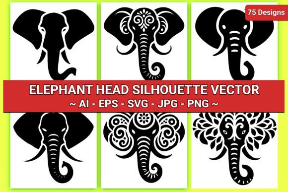 Elephant Head Silhouette Vector Bundle