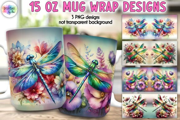 Elevate Designs with Fantasy Dragonfly and Floral Mug Wrap