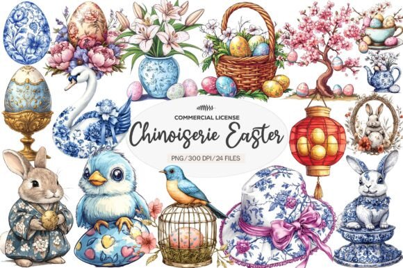 Elevate Your Spring Projects with Chinoiserie Easter Sublimation Clipart