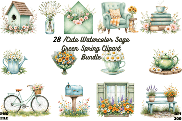 Elevating Digital Design with Cute Watercolor Sage Green Spring Clipart: A Strategic Asset for Modern Creators