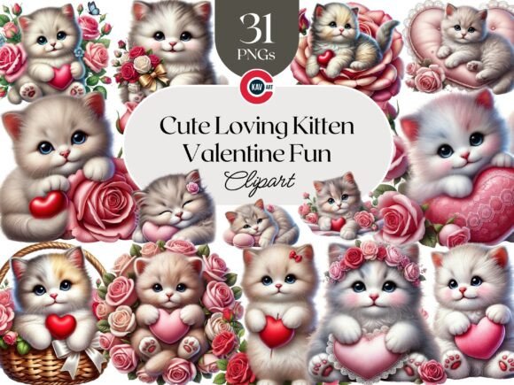 Enhance Your Valentine’s Crafts with Cute Kitten with Flowers and Heart PNGs