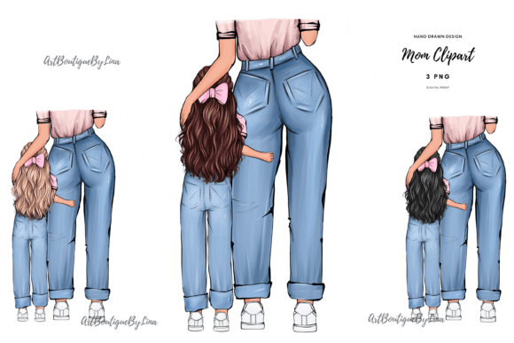 Evaluating Mom and Daughter Back Pose Clipart for Creative Projects