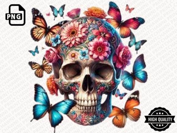 Floral Skull Butterflies Clipart PNG Guide
