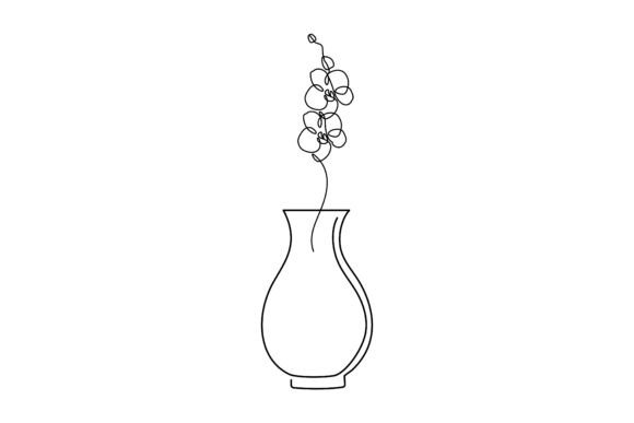 One Line Art Vase with Orchid Flowers