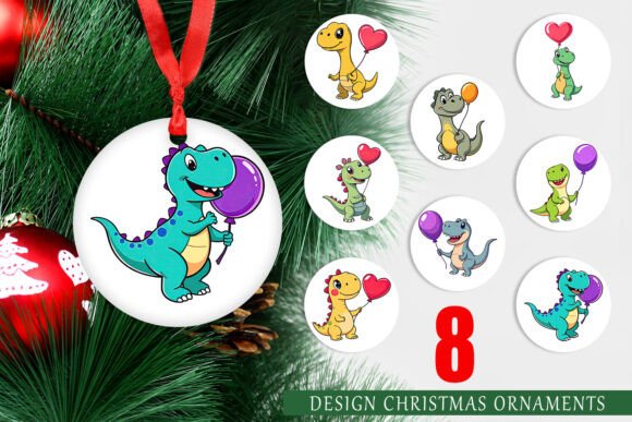 Ornament Dino with Balloon: 8 Festive Designs