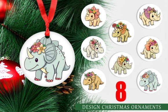 Ornament Triceratops with Flowers: A Playful Twist on Holiday Decor