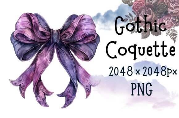 Purple Watercolor Coquette Gothic Bow Design