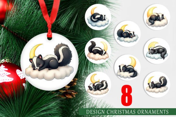 Sleepy Skunk Cloud Christmas Ornaments