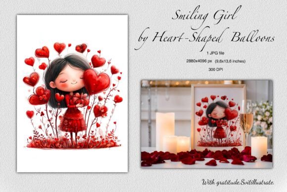 Smiling Girl by Heart-Shaped Balloons: A Versatile Digital Asset for Romantic Design