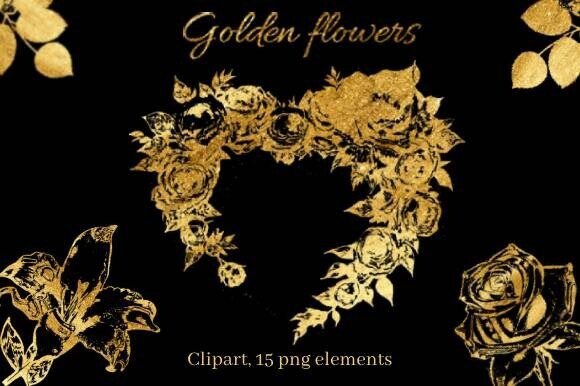 Textured Gold Foil Leaves and Flowers: Elevating Digital Design