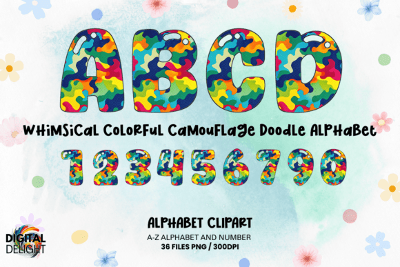 Whimsical Colorful Camouflage Alphabet: A Creative Tool for Bold Designs