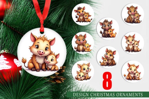 Wild Boar Mom: Festive Ornament PNG Set